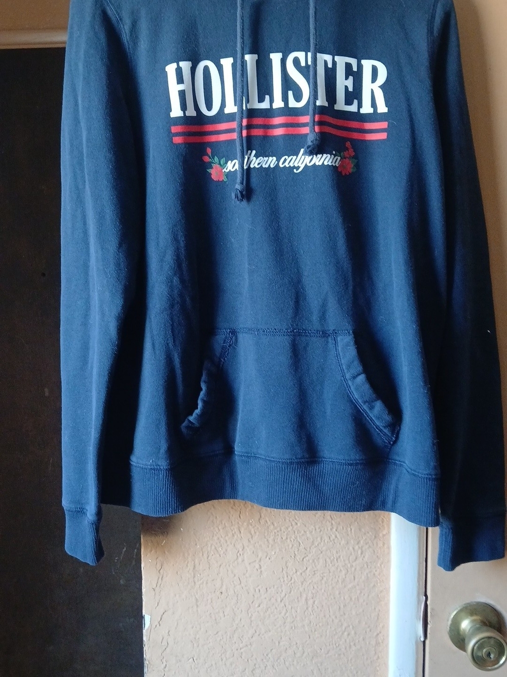 Hollister Dark Blue Pullover Hoodie with White Label